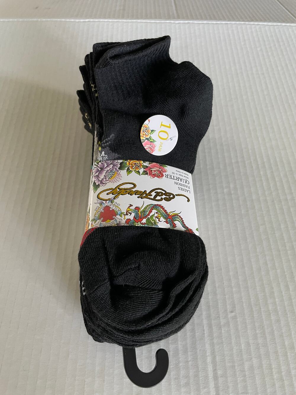 ED HARDY WOMENS 10 PAIR BLACK ANKLE SOCKS LIGHTWEIGHT NEW